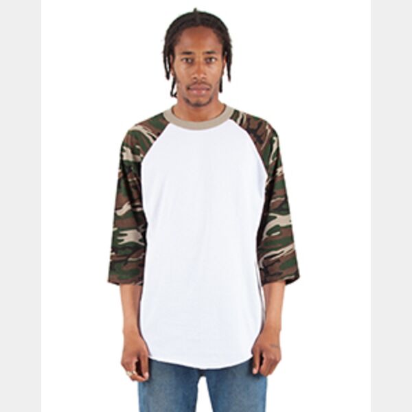 Adult Three-Quarter Sleeve Camo Raglan T-Shirt Thumbnail