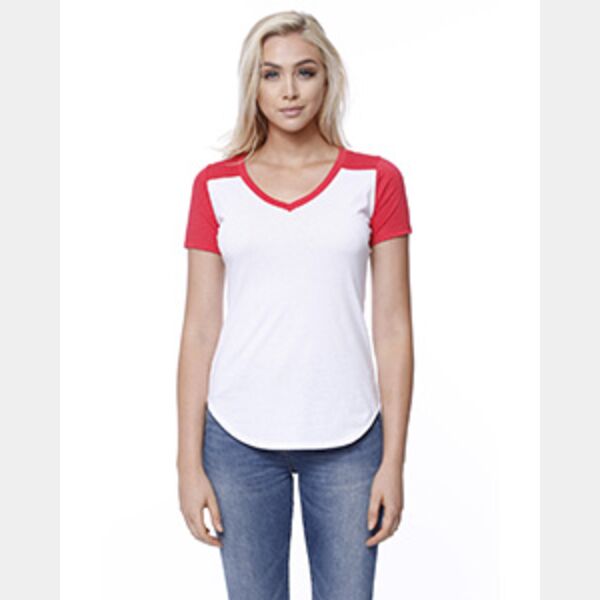Ladies' CVC Varsity V-Neck T-Shirt Thumbnail