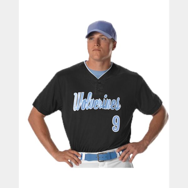 Men's Two Button Mesh Baseball Jersey With Piping Thumbnail