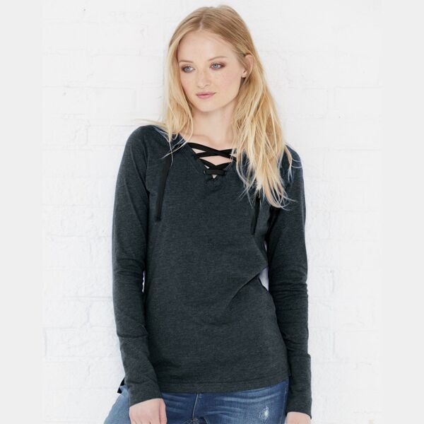 Women's Fine Jersey Lace-Up Long Sleeve T-Shirt Thumbnail
