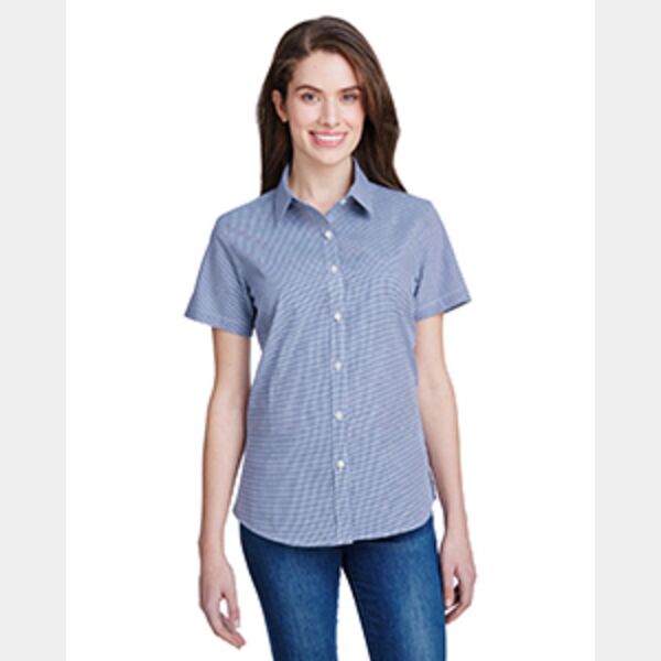 Ladies' Microcheck Gingham Short-Sleeve Cotton Shirt Thumbnail