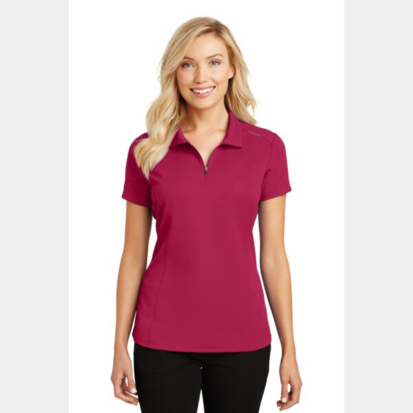Ladies Pinpoint Mesh Zip Polo Thumbnail