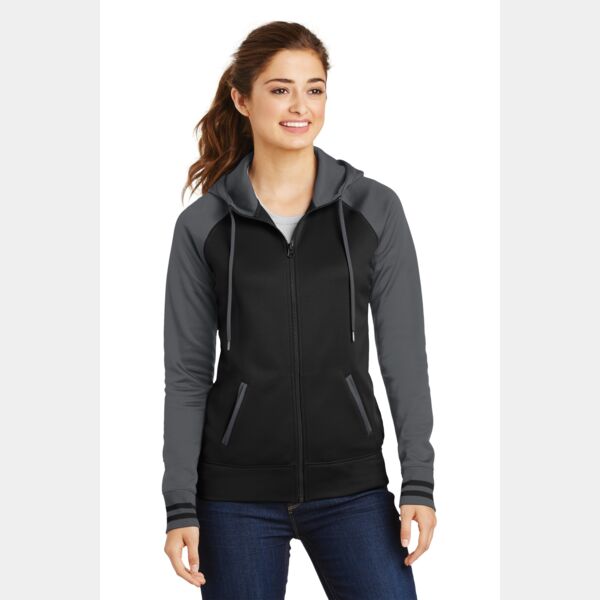 Ladies Sport Wick ® Varsity Fleece Full Zip Hooded Jacket Thumbnail